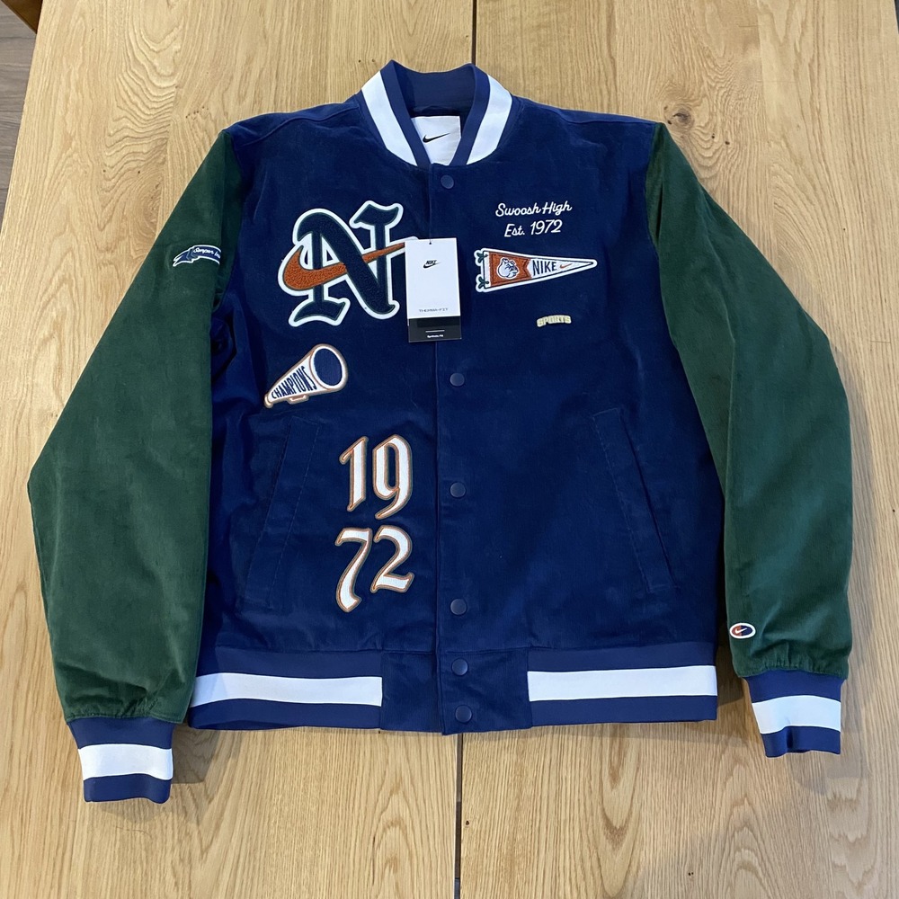 Nike Varsity Jacket Men's Medium  Corduroy Therma-Fit Retro Swoosh High 1972 NWT